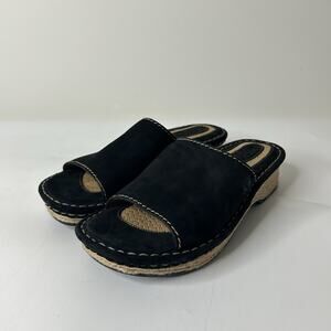 Born Chilled Sandals Womens 6 Black Slide Suede Slip On Comfort Shoe